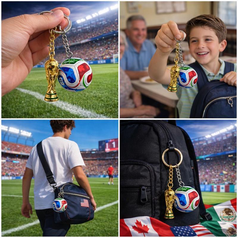 2026 USA-Canada-Mexico World Cup Keychain Set: World Cup Trophy & Official Match Ball Design, Premium Sports Fan Accessories