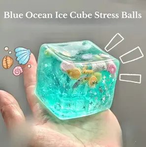 Ocean Cube Squishy Stress Ball, Summer Vibes Slow Rising Squeeze Toy for Anxiety Relief  Transparent Sea Shell Fidget Toy, Cute Summer Sensory Toy for Kids & Adults, Non-Toxic