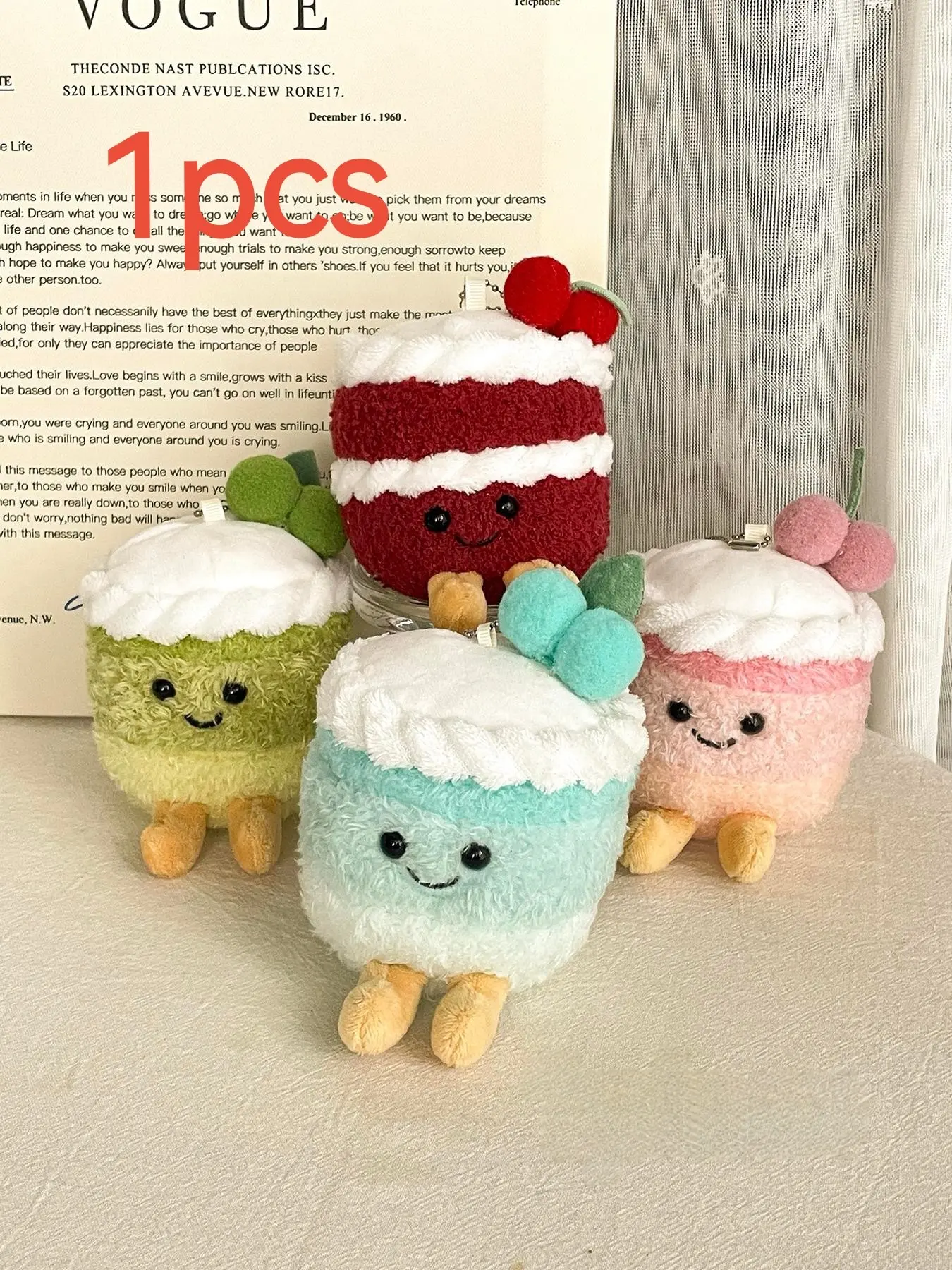 Cute Cake Design Fuzzy Plush Keychain for Bags, Soft Puffy Keychain, Colorful Gradient Plush Charm, Sweet & Colorful Bag Charm Accessory, Fun Gift for Women & Girls, Girly Keychain, Aesthetic Keychain, Keychain Kawaii, Keychain Accessories