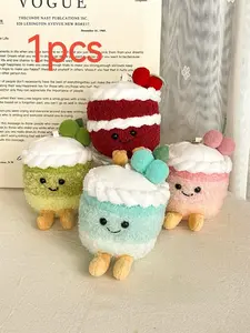Cute Cake Design Fuzzy Plush Keychain for Bags, Soft Puffy Keychain, Colorful Gradient Plush Charm, Sweet & Colorful Bag Charm Accessory, Fun Gift for Women & Girls, Keychain Kawaii