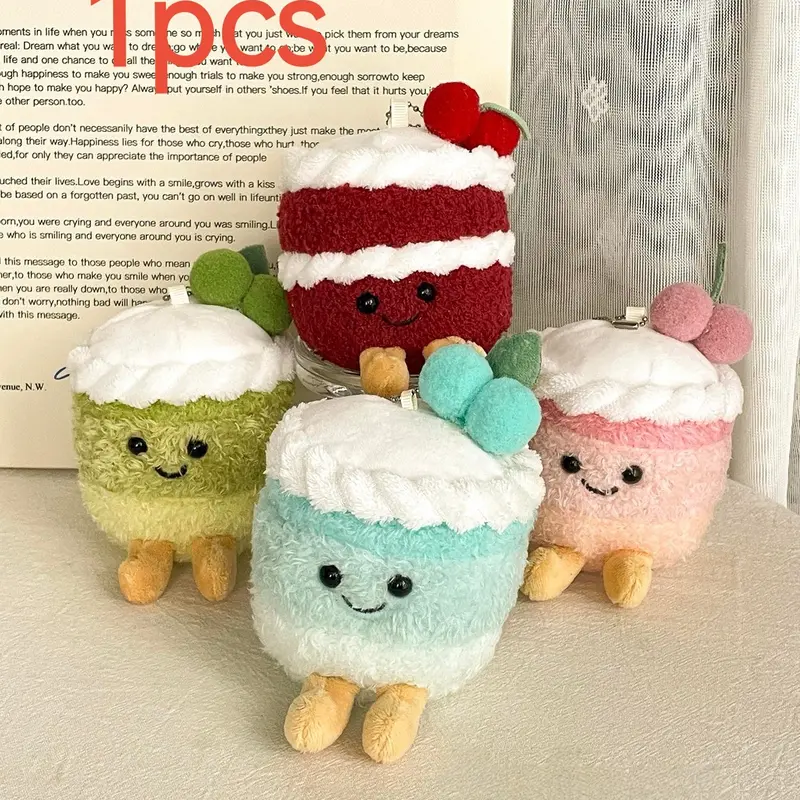 Cute Cake Design Fuzzy Plush Keychain for Bags, Soft Puffy Keychain, Colorful Gradient Plush Charm, Sweet & Colorful Bag Charm Accessory, Fun Gift for Women & Girls, Girly Keychain, Keychain Kawaii, Keychain Accessories, Keychains Cute