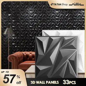 Nitte 33PCS PVC 3D Wall Panels with Tri-Shade Embossed Design 11.8"x11.8" (30x30cm) – Ideal for Living Room Walls, Bedroom Accents, Kitchen Decor, TV Backdrops, and Feature Walls 3d wall Installation Versatile