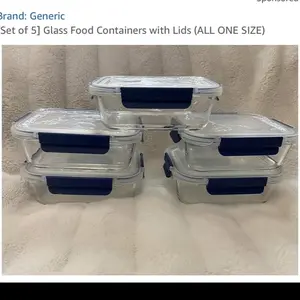 Generic Glass Food Containers with Lids Set of 5 All One Size Clear Storage Containers