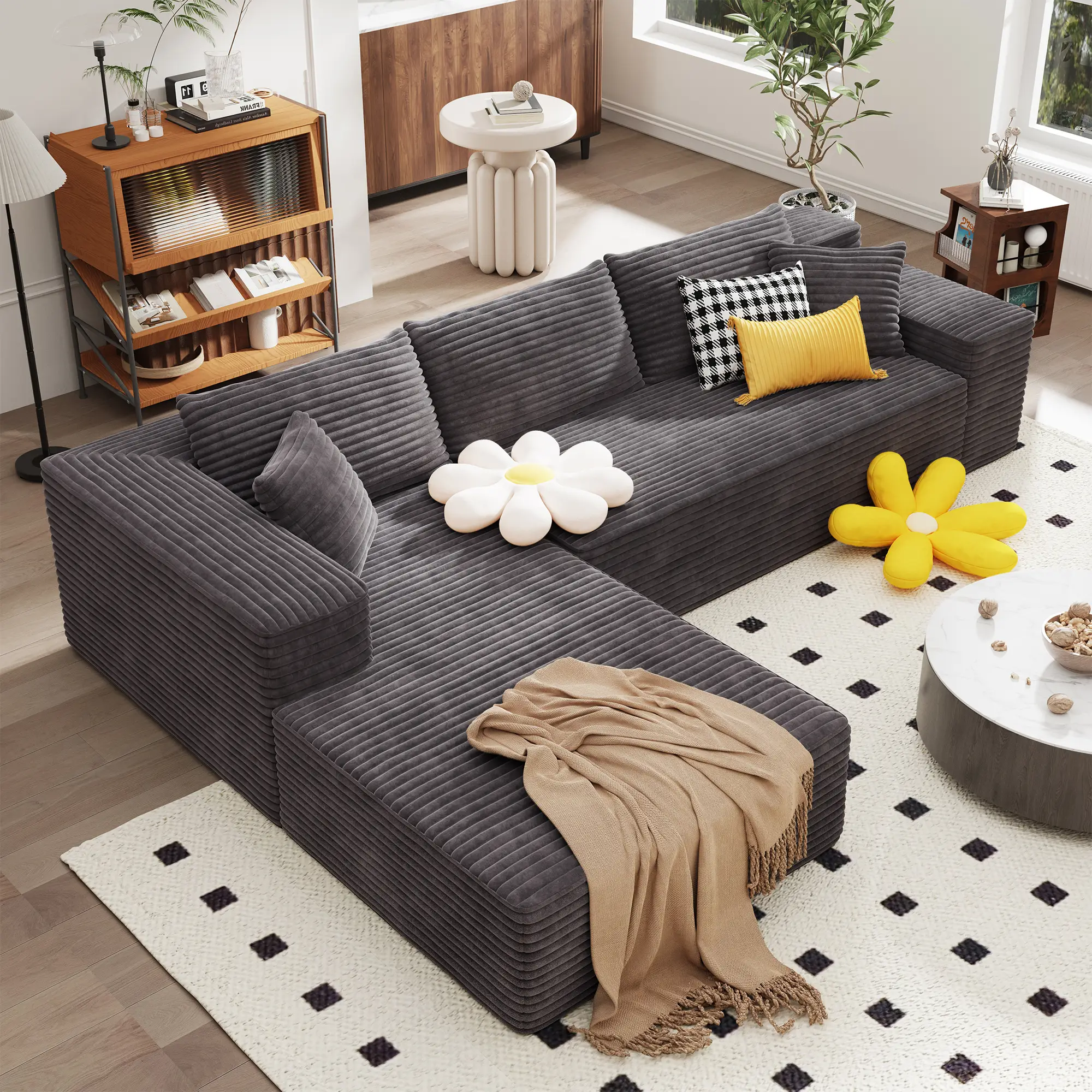 【2Packge Delivery】Cloud Couch with L Shaped Couch, Oversized Modern Modular Sectional Sofa Set with Deep Seat, Plush Corduroy Upholstered Couches for