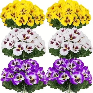 6 Bundles Artificial Triple Bells Flowers, Faux Pansy Flower, Christmas Decorations, Outdoor & Indoor Use, Weather Resistant, No Maintenance, //