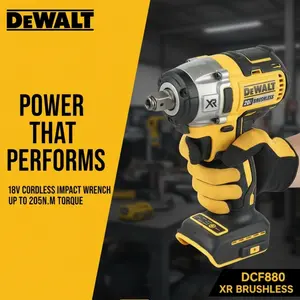 DEWALT DW880 20V Brushless Motor Impact Wrench, Lithium-Powered High-Torque High-Speed Tool with Detachable Tire Disassembly Function, Work Light & M18 Fuel Cordless Drill Set