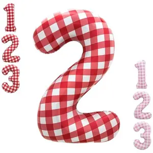 40 Inch Red Gingham Number 2 Balloon | Large Foil Checkered Balloon for Baby Girls 2nd Birthday Party Decorations Red 2 Balloon