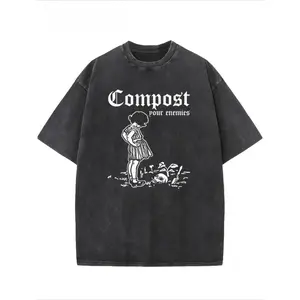 Vintage Washed "Compost Your Enemies" Gothic Graphic T-Shirt Oversized Edgy Streetwear Cotton Tee