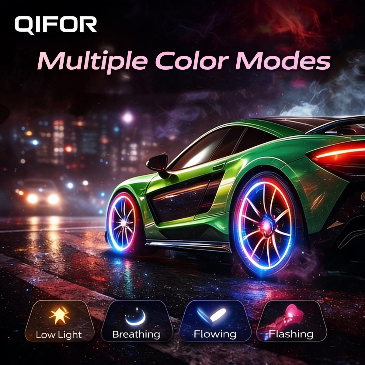 QIFOR LED wheel light Waterproof Luminous Car Tire Valve Caps Vibration-Sensitive LED Tire Valve Cap-bicycle car motorcycle tire led