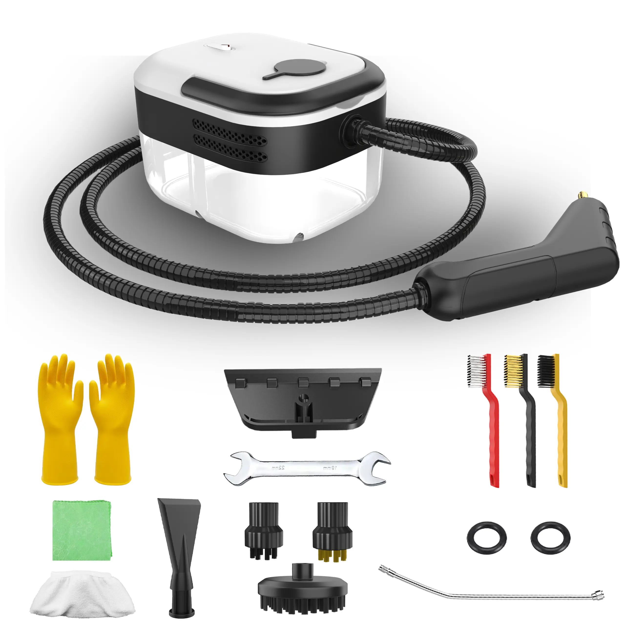 Handheld household steam cleaner with various accessories for multi-scenario use, suitable for steam cleaning cars, range hoods, kitchens, and sofas. Perfect for friends