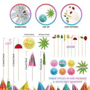 160 Pack Cocktail Picks Tropical Hawaii Cocktail Picks Umbrella Bamboo Toothpicks Palm Leaves Pick for Appetizers Food Drinks Cake Luau Hawaii Party Dcoration Supply