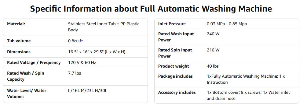 [Costway] Full-Automatic Washing Machine Portable Washer and Spin Dryer 8lbs Capacity Compact Laundry Washer with Built-in Barrel Light Drain Pump and Long Hose for Apartments Camping-springtok