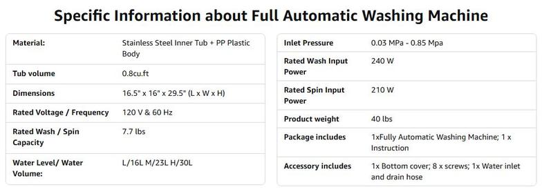 [Costway] Full-Automatic Washing Machine Portable Washer and Spin Dryer 8lbs Capacity Compact Laundry Washer with Built-in Barrel Light Drain Pump and Long Hose for Apartments Camping-springtok