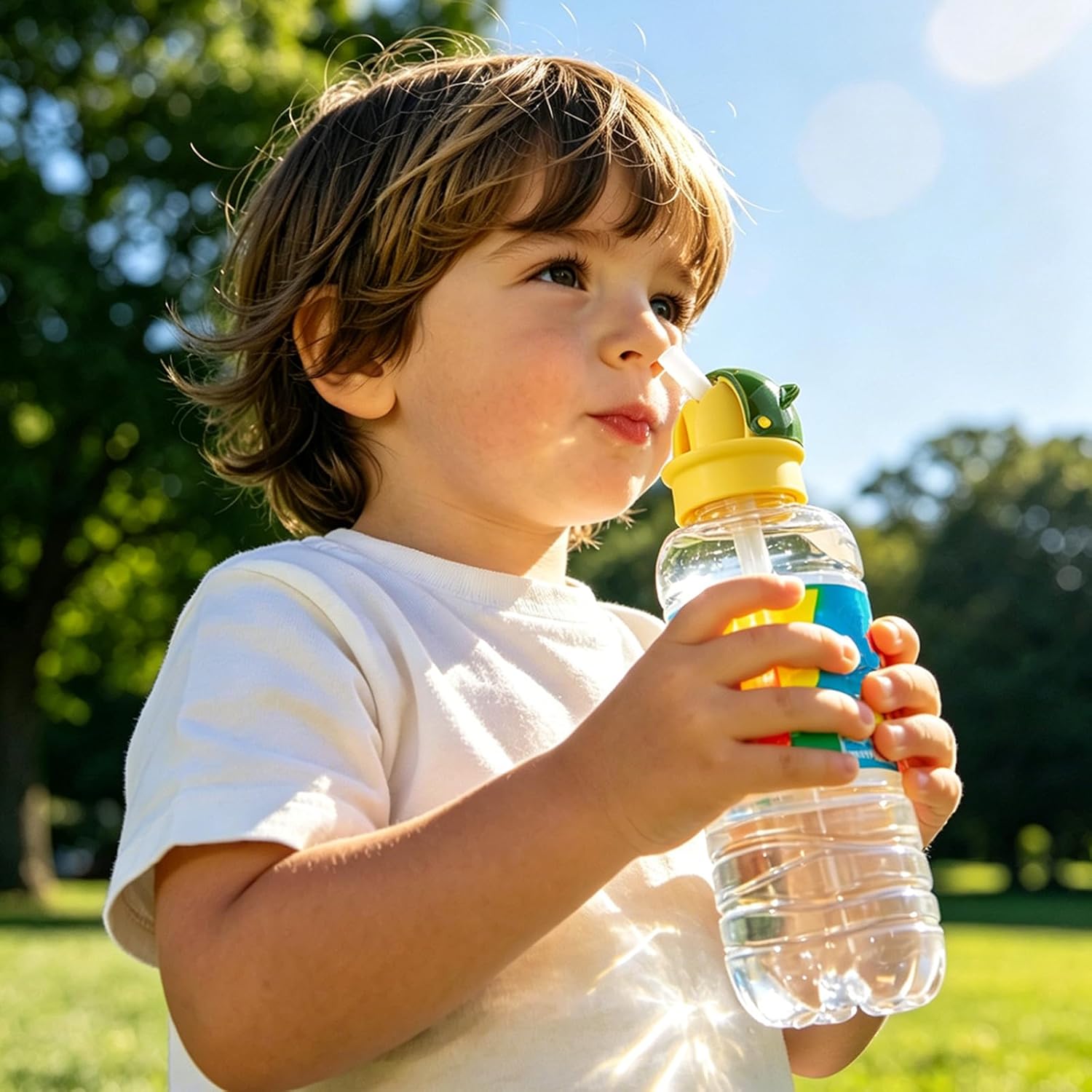 Reusable Children's Drink Bottle Straw Lid - 2-in-1 Washable Portable Spill-Proof Twist Cover Cap, Water Bottle Spout Adapter