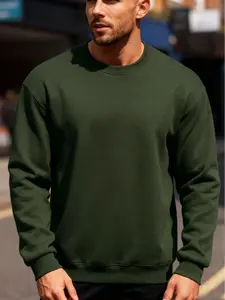Men's Oversized Crew Neck Sweatshirt, Soft Comfortable Fleece Pullover, Casual Solid Color Long Sleeve Top for Daily Wear & Street Style Apparel