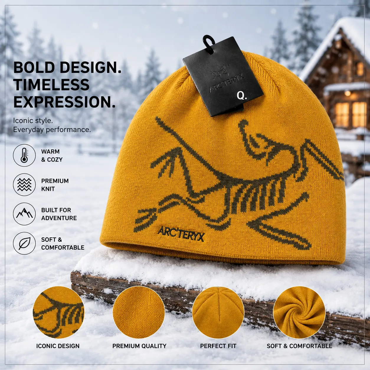 Arc'teryx Knit Beanie – Trendy Bird Logo Winter Hat, Warm Stretch Unisex Cap for Men Women, Cozy Ski Snow Outdoor Gear, Y2K Streetwear Style, Minimalist Fashion Essential for Cold Weather