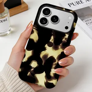 Glossy Tortoise Shell iPhone Case, Brown Leopard Marble Phone Cover, Luxury Aesthetic Shockproof Case for iPhone 11-17 Pro Max FLLM260508002