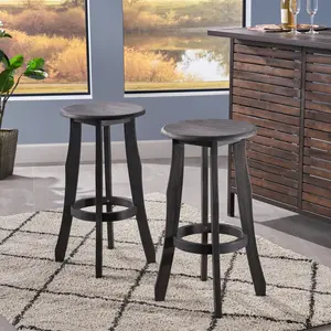Pike Barstool Set of 2 – Dark Gray Acacia Wood Outdoor/Indoor Backless Bar Stools with Footrest, 30" Seat Height, Rustic Counter Seating