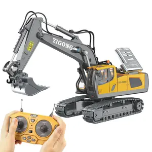 Remote Control Excavator Toy for 6-12 yr Boys, Best Birthday Gifts for Kids 4-7 8 9 10 11 Year Old, RC Construction Toys with Metal Shovel, Lights, Sounds 2.4Ghz