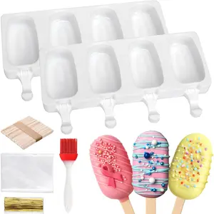 2 Pack Silicone Cake Pop Molds with 100 Sticks & Parcel Bags, 8 Cavity Reusable Cakesicle Molds for Baking, Lollipops, Ice Cream, DIY Desserts, Cake Pop Maker Kit Easy Release