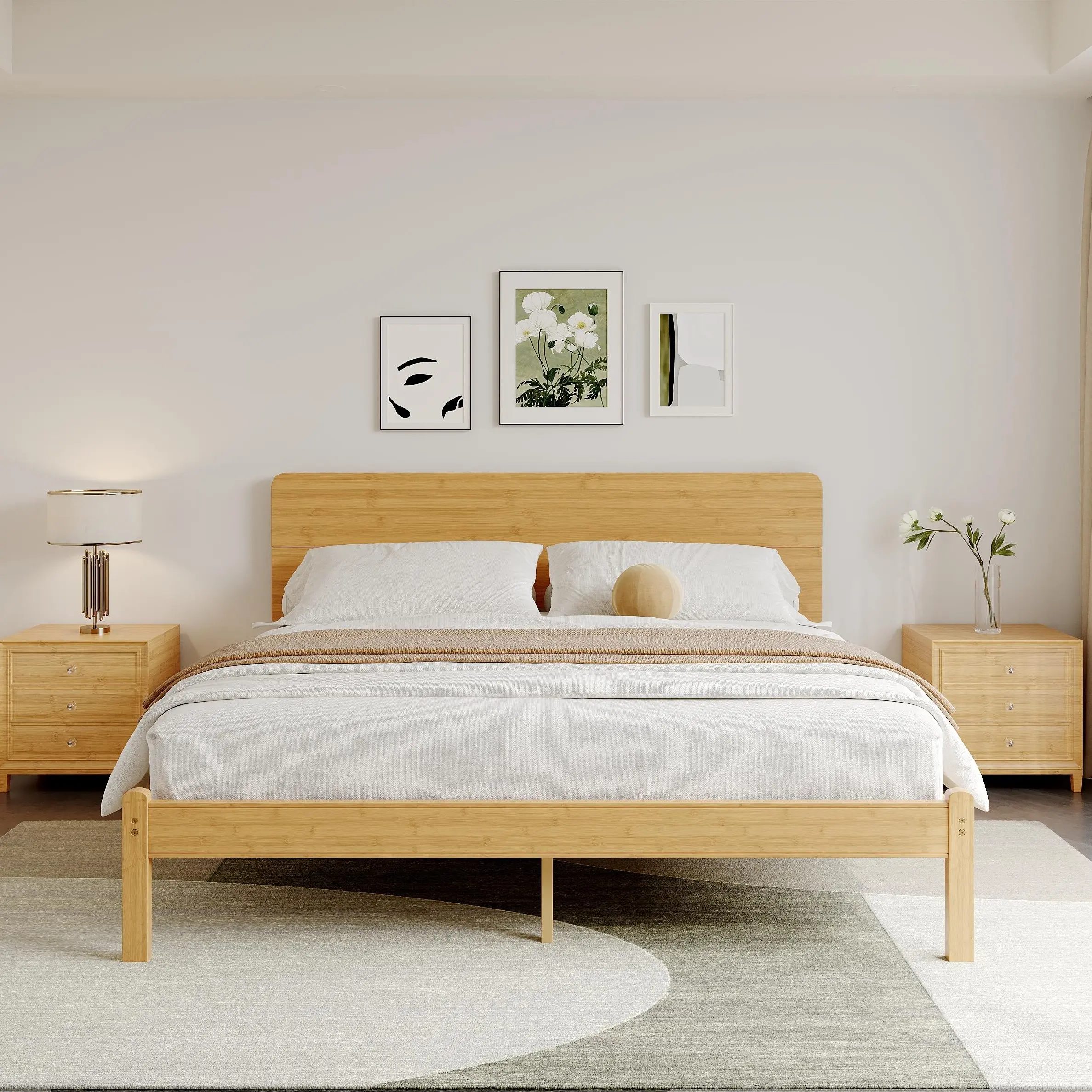 Aardhen Panel Bed Frame Modern 14-Inch Wooden Bed Frame - Solid Pine Headboard & Footboard, Elevated Design, No Box Spring Needed, Easy Assembly, Child-Friendly Finish (Pine, Headboard Styles Included), Pine Bed Frames