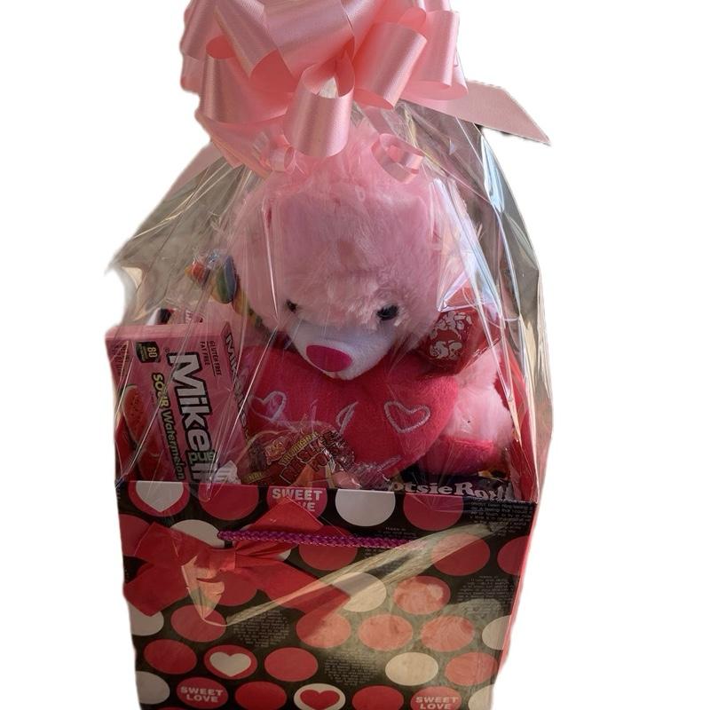 Sweetie Valentine's Day Basket with Plush Bear & Assorted Candy Treats Perfect for Holiday Gifting and Sweetheart Gifts Party Favors Assortment