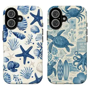 FL-Blue Ocean Life Phone Case,Nautical Shell & Coral Print Protective Cover For iPhone 11 12 13 14 15 16 17 Air Pro Max