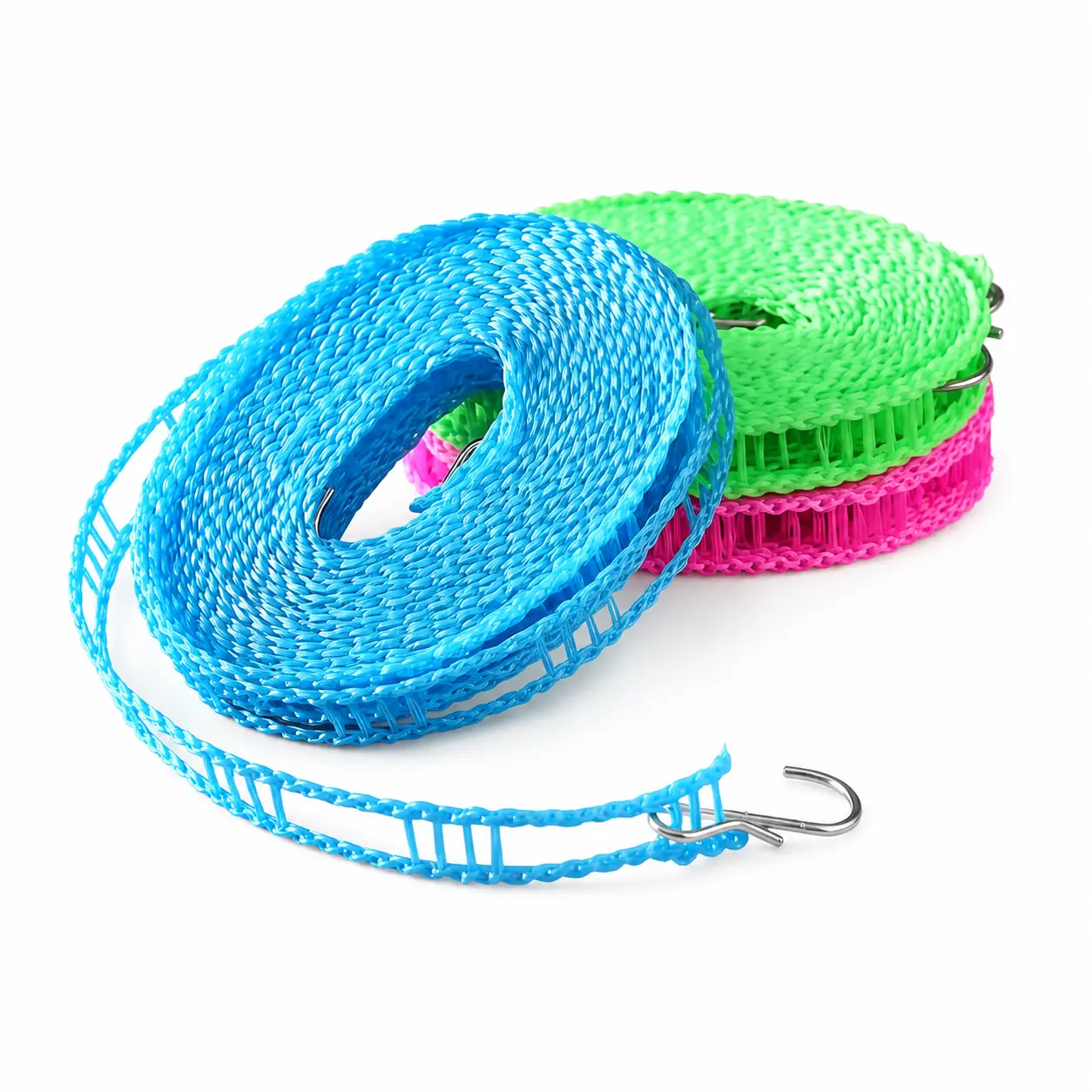3-Pack Adjustable Windproof Telescopic Clothesline (5m/16.4ft) - Portable Non-Slip Laundry Tool, Home Accessories - Pink/Blue/Green, Dry & Wet Compatible for Outdoor Travel - Free Limited-Stock Storage Bag, Dry & Wet Clothes Compatible