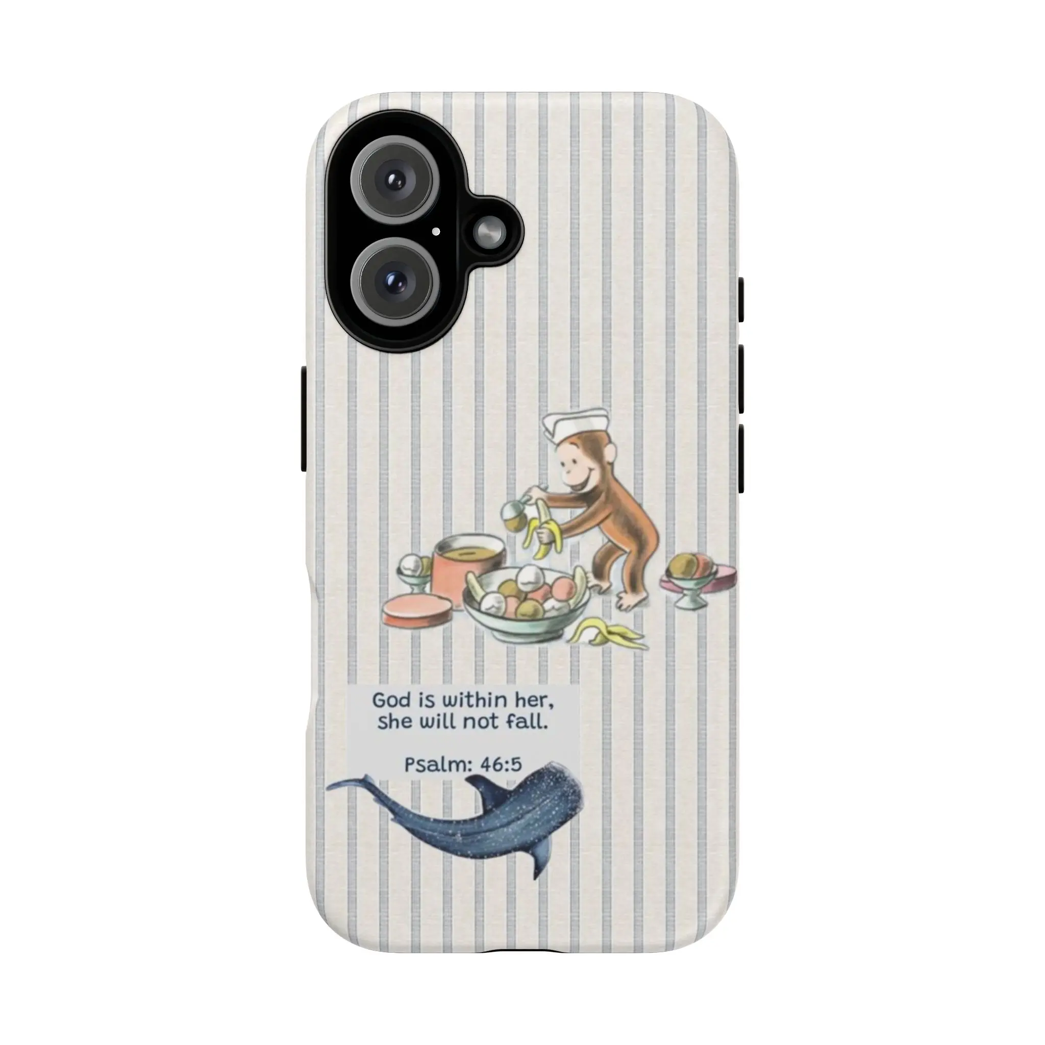 Cute monkey tough case, God is within her She will not fail Phone Cover, Curious Georgee protective, for iPhone 17 16 15 14 13 12 11 Pro Max Samsung Galaxy S23 S22 Ultra Durable Protection Wireless Safety Shell Casing Cellphone