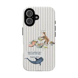 Cute monkey tough case, God is within her She will not fail Phone Cover, Curious Georgee protective, for iPhone 17 16 15 14 13 12 11 Pro Max Samsung Galaxy S23 S22 Ultra Durable Protection Wireless Safety Shell Casing Cellphone