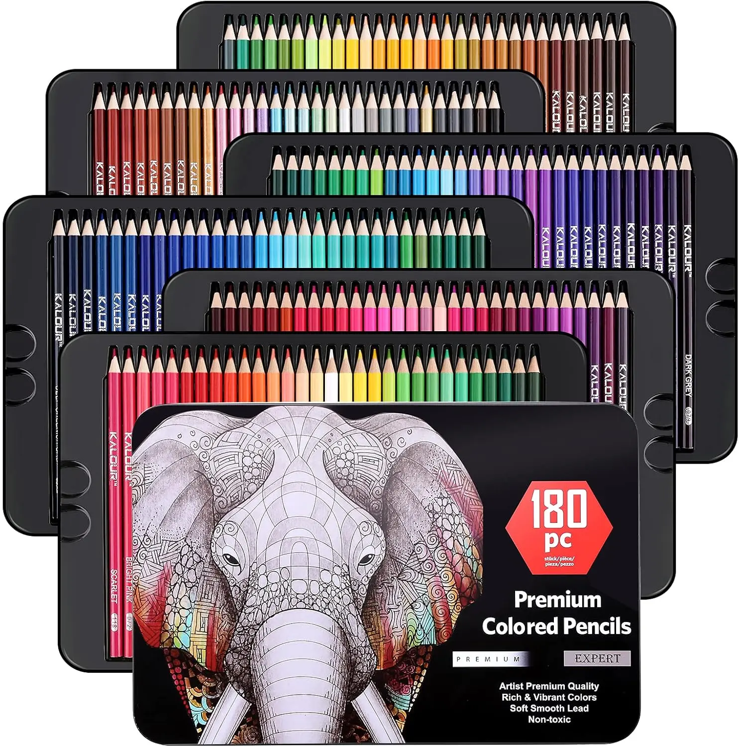 180 Colored Pencil Set for Adults Artists - Rich Pigment Soft Core -12 Metallic Pencil - Ideal for Coloring Drawing Sketching Shading Blending - Vibrant Color（Tin Case)