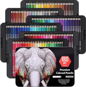 180 Colored Pencil Set for Adults Artists - Rich Pigment Soft Core -12 Metallic Pencil - Ideal for Coloring Drawing Sketching Shading Blending - Vibrant Color（Tin Case)