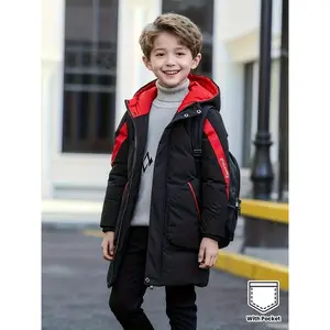 Boys' Heavy-Duty Hooded Winter Coat Jacket - Thick Warm Outerwear with Hood & Pockets, Hand Washable Cold Weather Clothing for Kids, White/Black/Grey/Red Color Options, -Filled Jacket for & Outdoor Activities