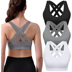 Couple 3 Pack Sports Bras for Women Medium Support Adjustable Padded Crossback Sports Bra for Yoga Gym