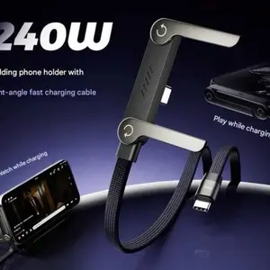 Invisible Holder Charger Cable with Stand, 240w super fast charging 2-in-1 Fast Charging Cord & Phone Stand for Gaming, Office, Car Travel, Compatible with iPhone Samsung Type-C charging cable Black