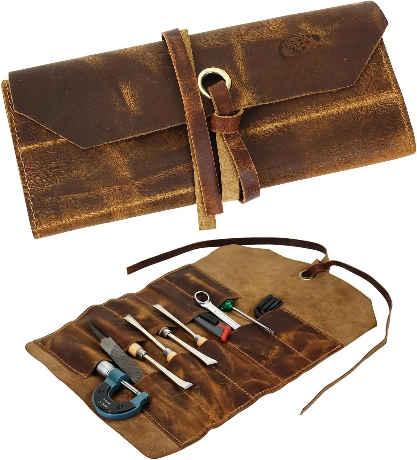 Leather Tool Roll Up Pouch - Leather Tool Wrench Roll/Chisel Bag by