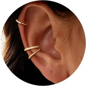 Mothers Day Gifts 3 count Ear Cuffs Non  Earrings for Women - Dainty Thin 14K  Plated Clip  Earrings Cartilage Cuff Set, Stackable Huggie Hoop