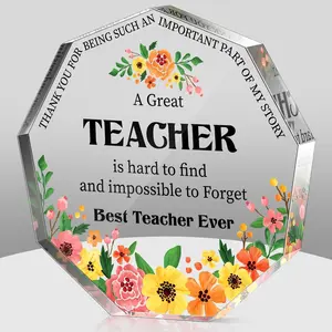 Valentines Teacher Appreciation Gifts for Women Thank You Teachers Gift from Student Acrylic Nonagon Decorative Plaque Retirement Present for Office Desk Paperweight Keepsake Decor(Nonagon Flowers)