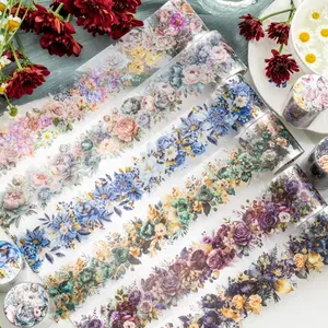 Vintage Flower Pattern (3 Rolls), Classic Plant Decorative Tape, DIY Scrapbooking Tape, Decorative Supplies for Scrapbooking, Journaling, Crafts
