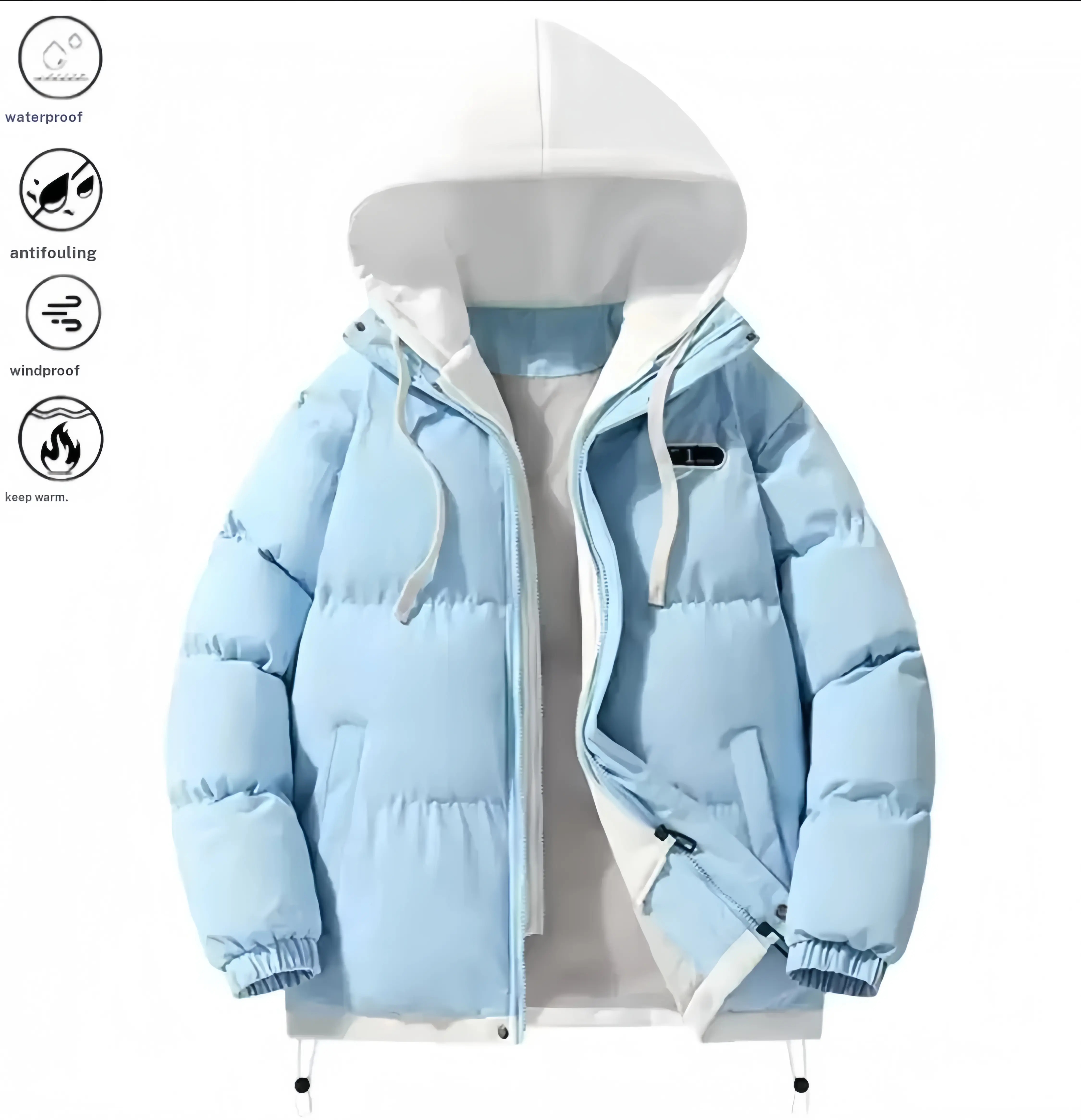 Men's cotton jacket with hood in two colors, casual and trendy style, featuring a drawstring hood for a relaxed look. The zipper closure is convenient and practical, while the loose fit allows for comfortable movement. Suitable for men who enjoy a casual