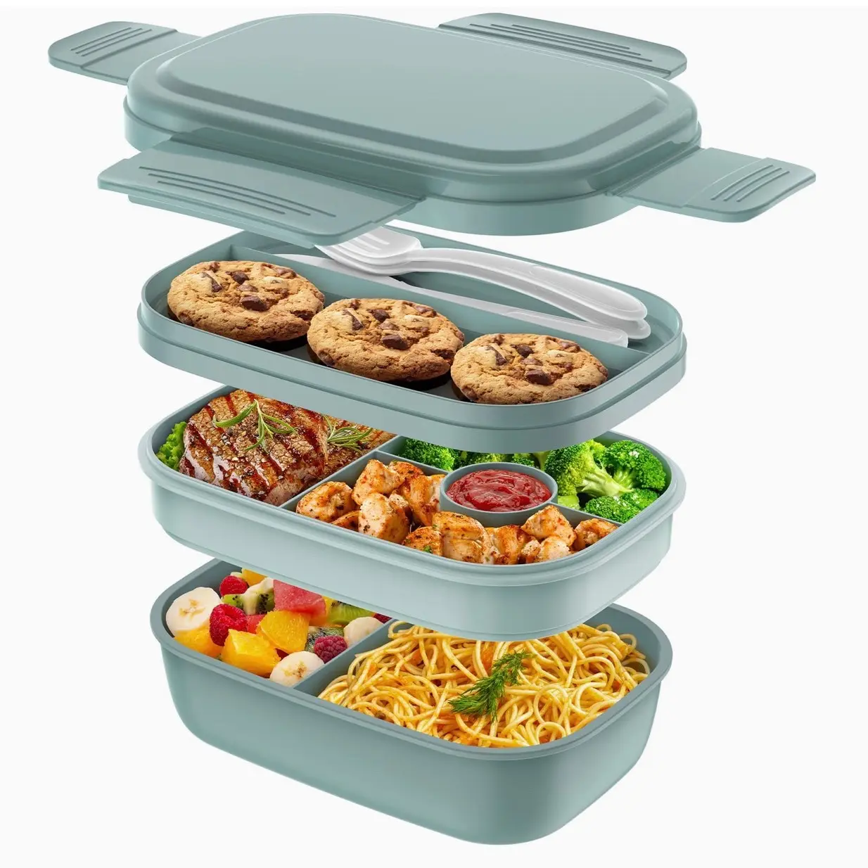 Lunch Box,3 Stackable Bento Lunch Containers, Modern Minimalist Design Bento Box with Utensil Set, Leak-Proof Lunchbox for Dining Out, Work, Picnic