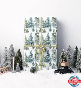 Christmas Forest Wrapping Paper Roll, Winter Tree and Pinecone Gift Wrap for Rustic Holiday Gifts #23