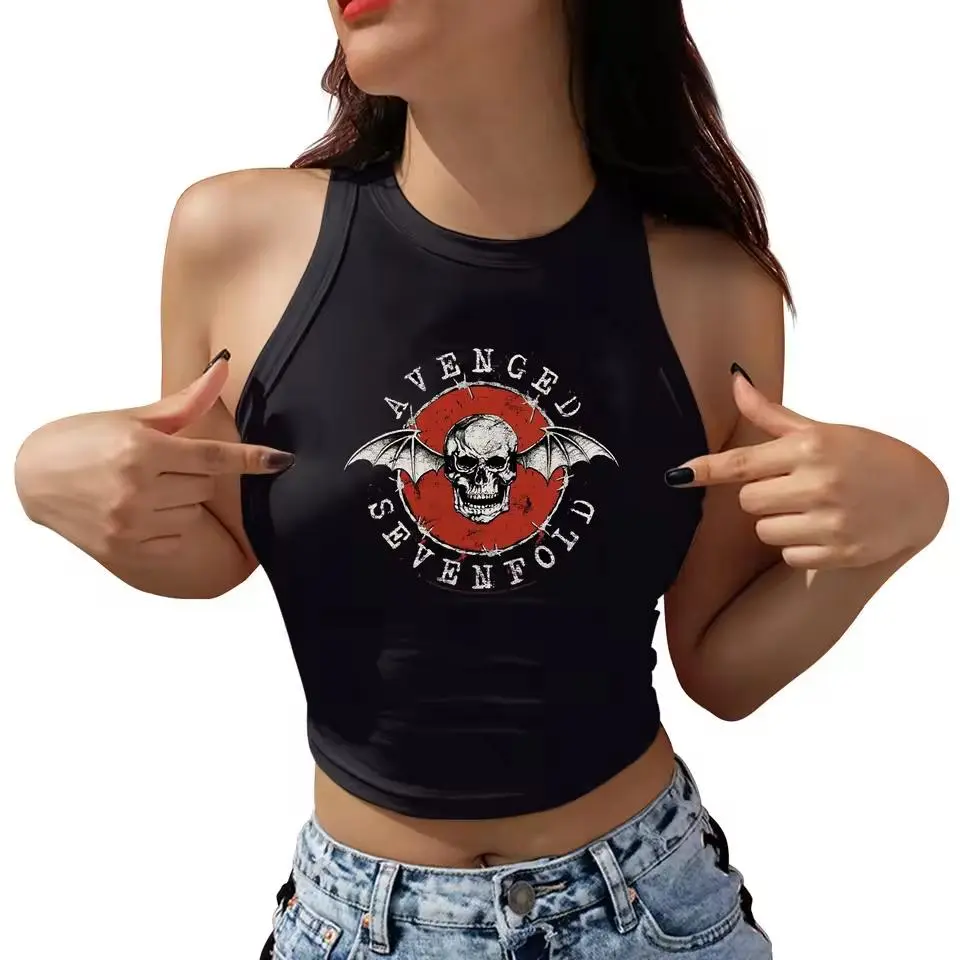 Niklass Design Avenged Sevenfold Inspired Y2K Sleeveless Tank Top for Women, Rock Band Street Style Vest Tee, Edgy Concert Fashion Graphic Crop Top Gift