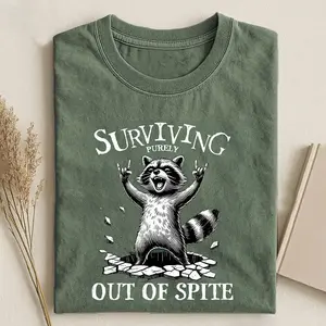 Surviving Purely Out of Spite Shirt, Funny Raccoon Graphic Tee, Retro Metal Raccoon Shirt, Sarcastic Animal Humor Top