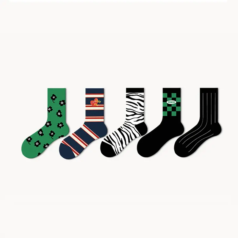 Sockibuki | Black Flower Crew Socks | Ideal for Stylish and Trendy Looks | 5 Pairs Box | Comfortable and Breathable with Unique Urban Design cool socks
