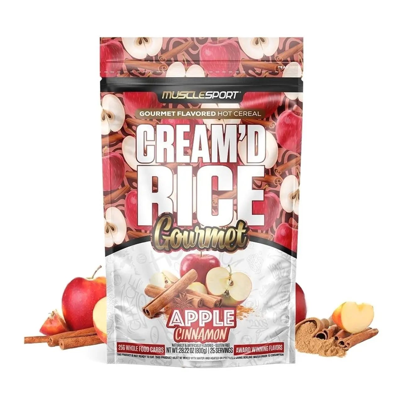 Musclesport Cream'd Rice Gourmet - Hot Rice Cereal with premium flavor inclusions, 25 servings (Apple Cinnamon)