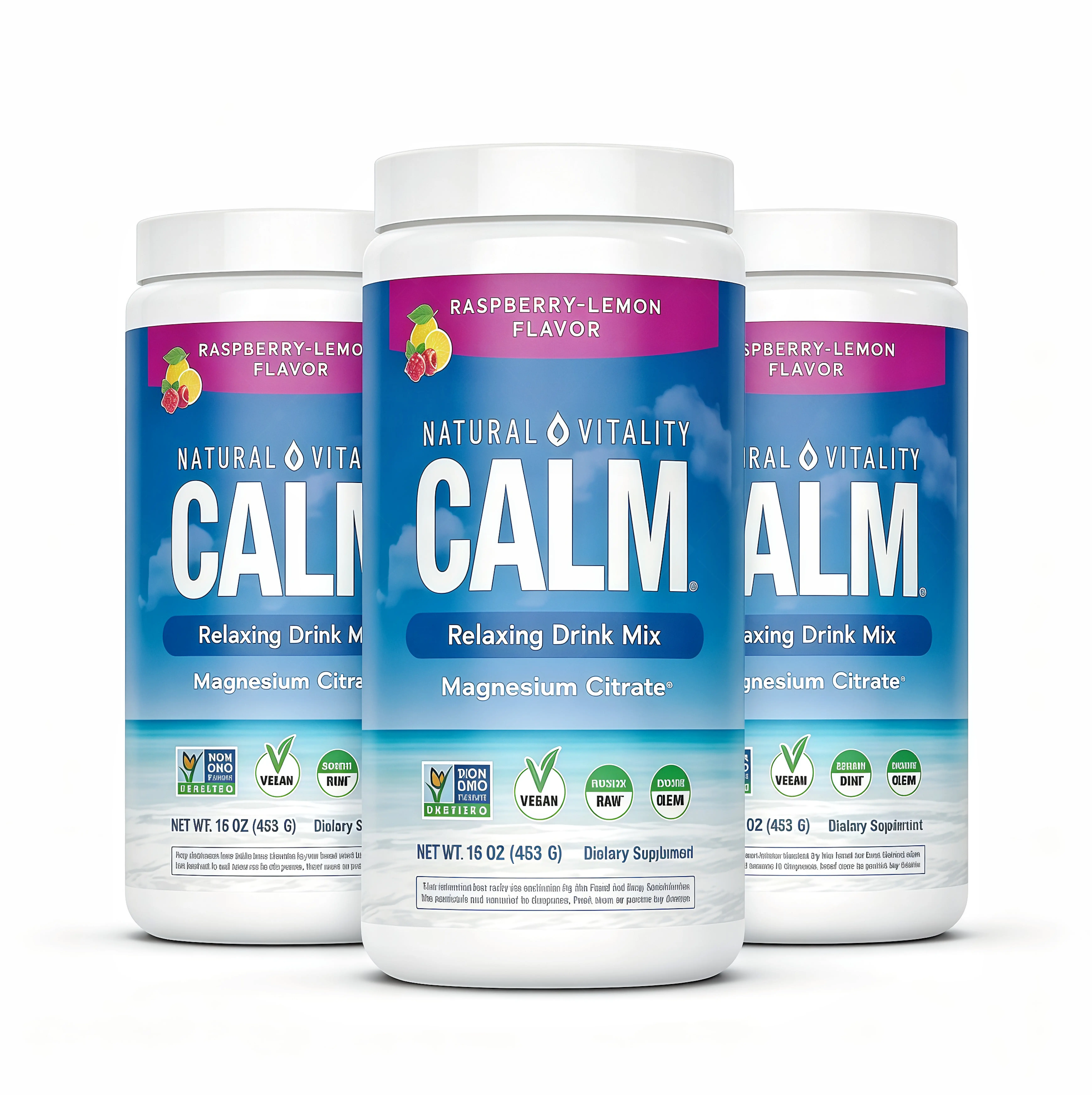 3 Piece MaxCalm Relaxing Drink Mix DO- Anti Stress Drink Mix - With Ionic Magnesium Citrate + Glycinate - Raspberry Lemon Flavor - 16 oz (453 g) - 113 Servings