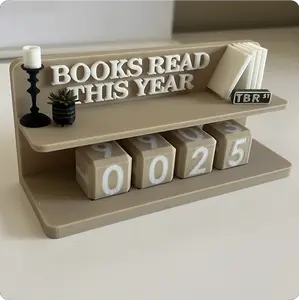 Cozy Books Read Counter - Book Tracker - Unique Home Decor with 2 Mini Accessories & 4 Dice - Cozy Cream with 3D White Books for Book Nook, Reading Corner, Desk or Bookshelf
