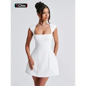 Women’s flat-neck A-line dress with an elegant formal hat sleeve and a short skirt, suitable for parties, holidays, and as a wedding guest outfit; women’s autumn clothing GARMENTARY