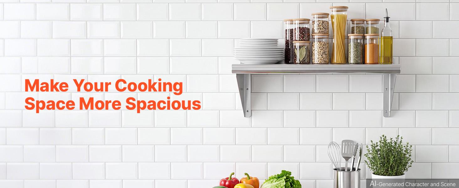VEVOR Stainless Steel Shelf 12" x 24" Commercial Wall Mount Floating Shelf, Heavy-Duty Storage Rack with Brackets, 250LBS Strong Capacity, Easy to Clean, Suitable for Restaurant, Home Kitchen, Garage VEVOR Stainless Steel Shelf 12" x 24" Commercial Wall Mount Floating Shelf, Heavy-Duty Storage Rack with Brackets, 250LBS Strong Capacity, Easy to Clean, Suitable for Restaurant, Home Kitchen, Garage